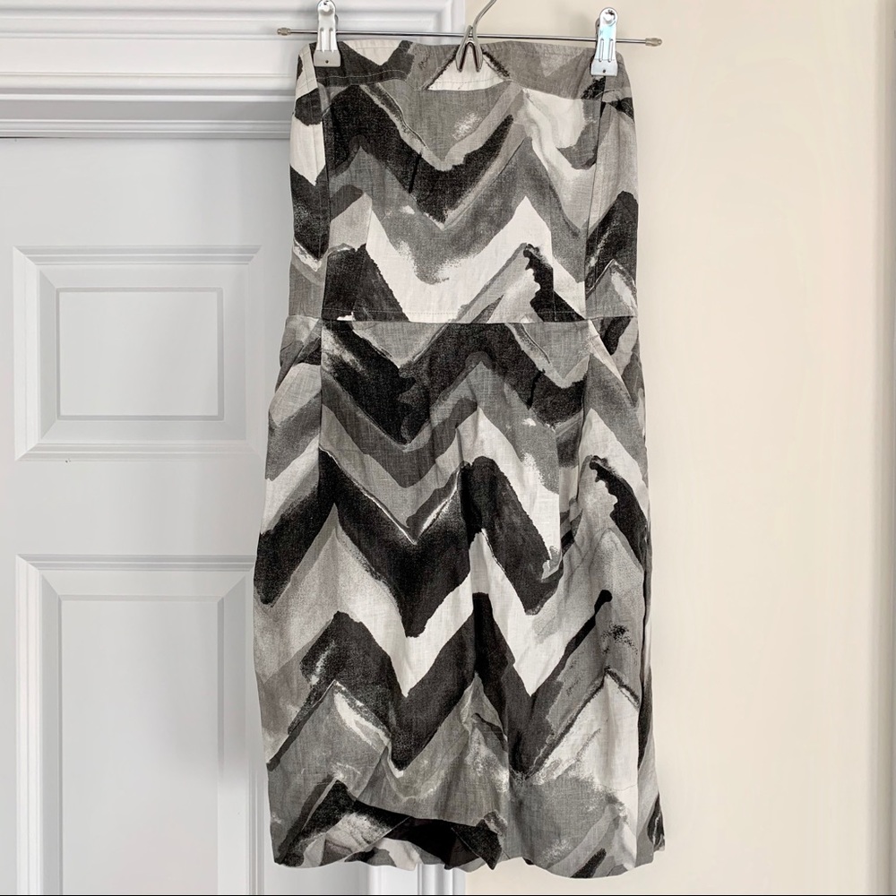 Grey Abstract Strapless Mini Dress